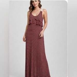 PINK ROSE STRIPED  BOHO MAXI DRESS SOZE SMALL